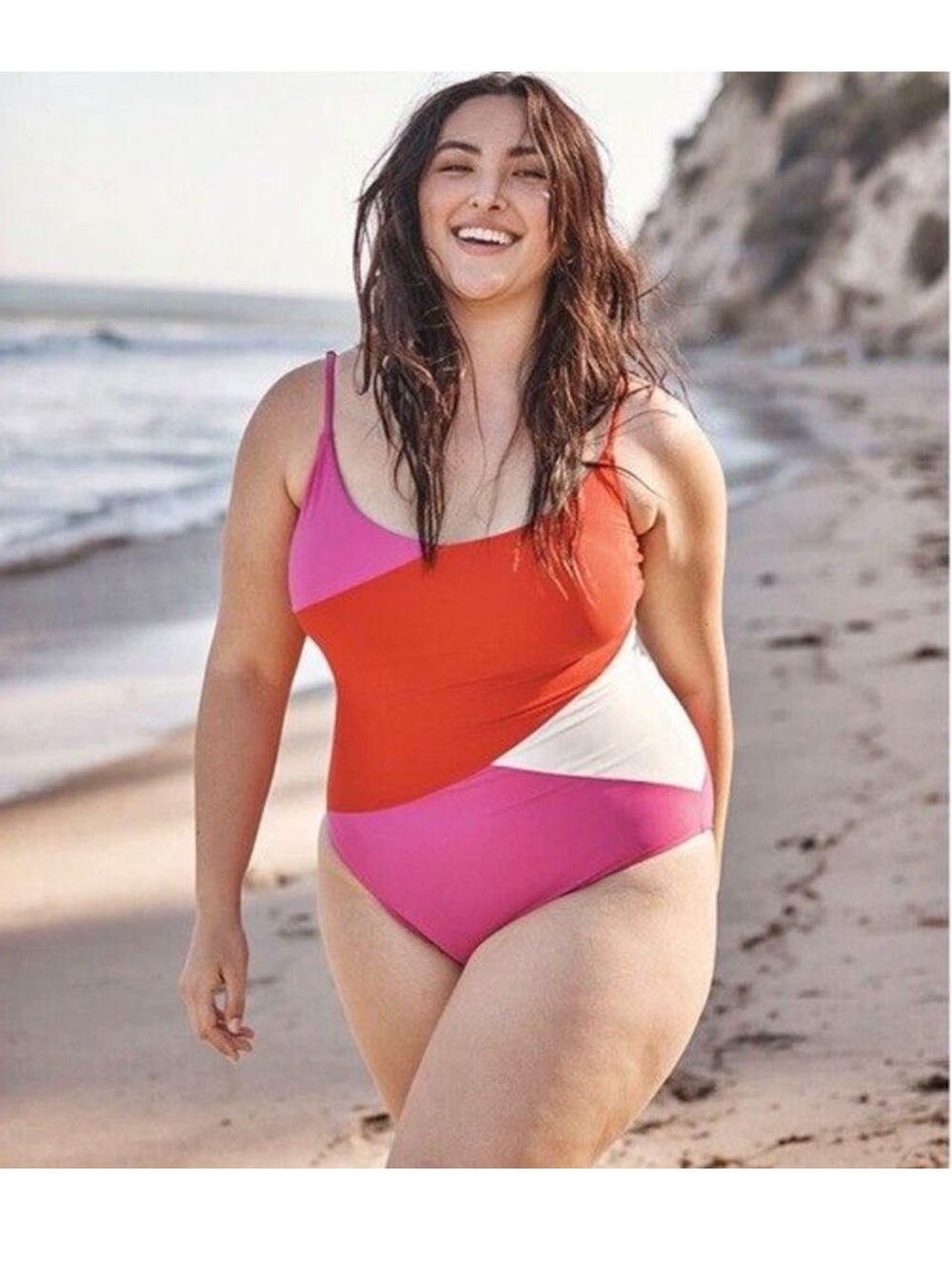 Summersalt The Marina One Piece Swimsuit Size US Plus 18 Orange Pink Colorblock